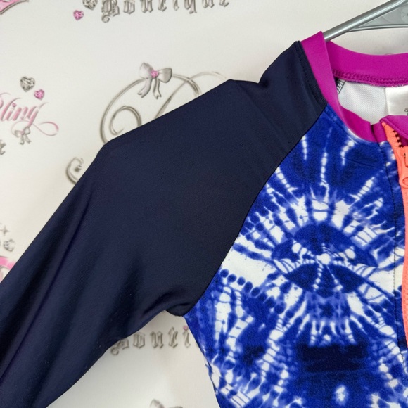 art class body suit long sleeves tie dye blue white Navy and Pink Kids shirt - Picture 7 of 11